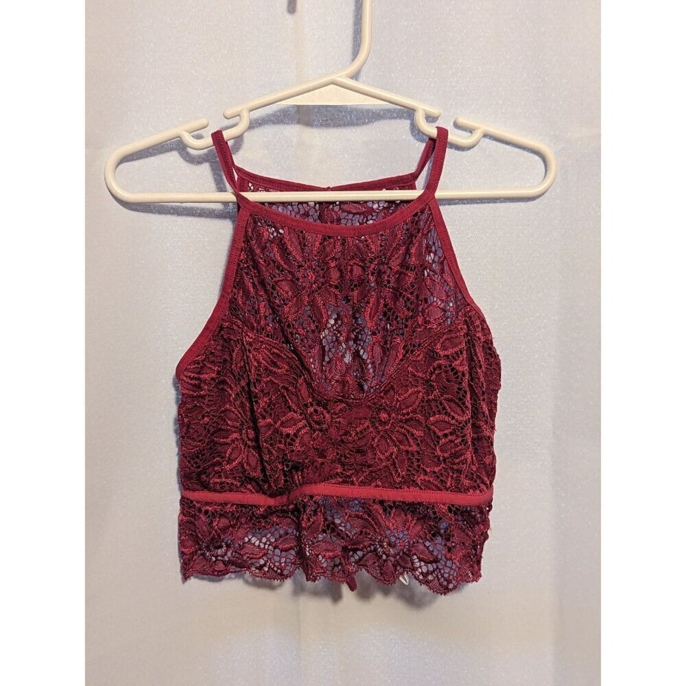 Zenana Outfitters Bralette Unlined Floral Lace Women’s Maroon Bra Size Medium
